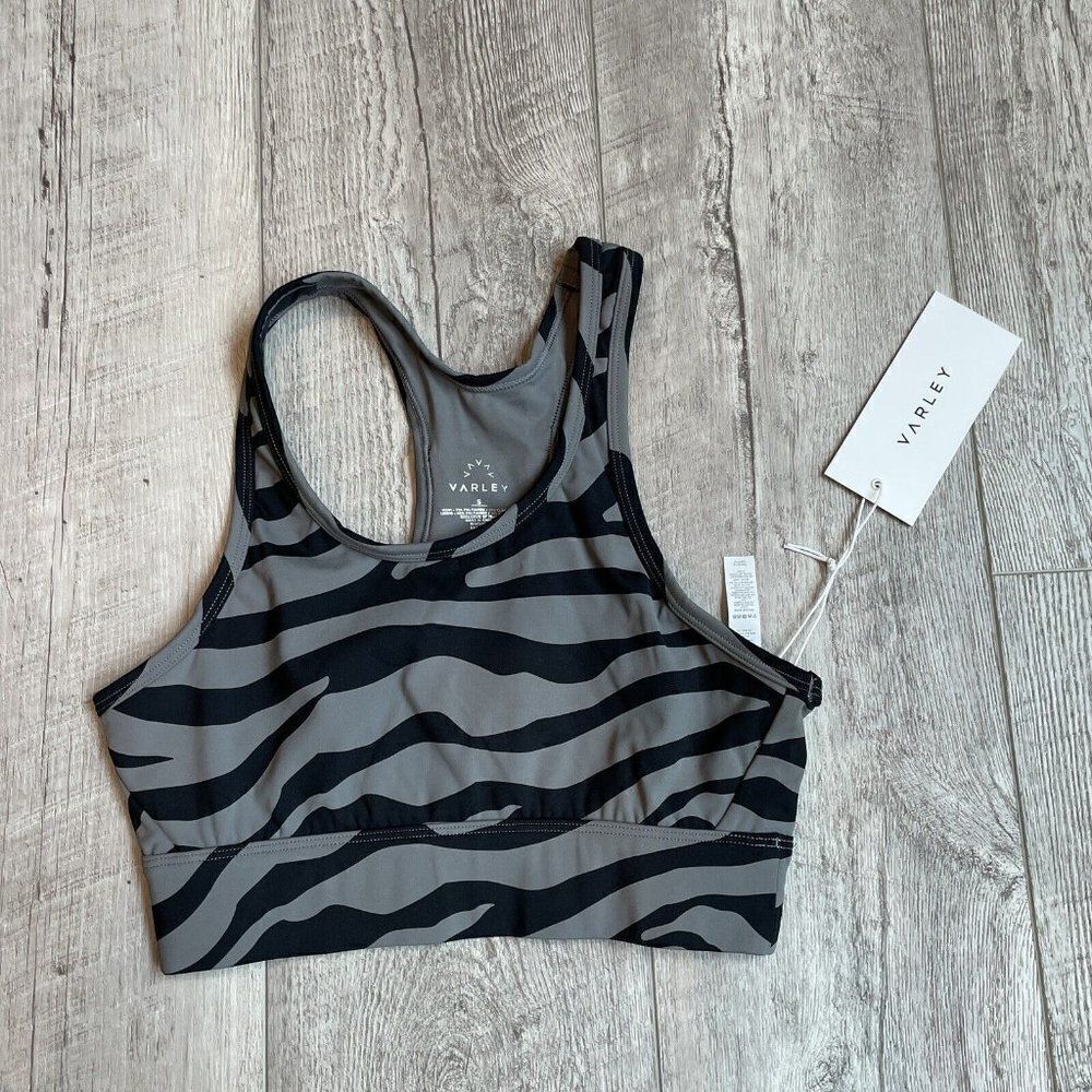 Varley Sports Bra Womens Small Gray Berkeley High Impact Racerback Zebra Print - Picture 2 of 4